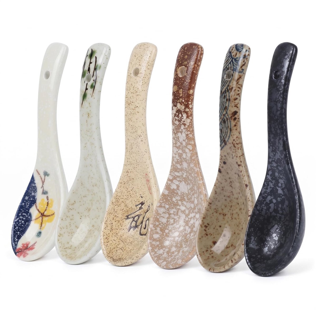 Omgoods - Ramen Lepels Set van 6 - Aziatische Keramische Soeplepels