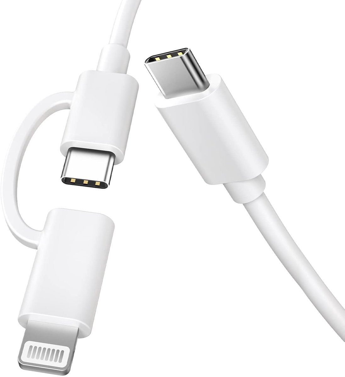 2-in-1 USB-C naar Lightning Kabel, 2 Stuks van 2 Meter MFi-Gecertificeerde USB-C naar C & Lightning Snellaadkabel, Compatibel met iPhone 15/14/13/12/11/SE/XR, iPad, MacBook, Huawei – Wit