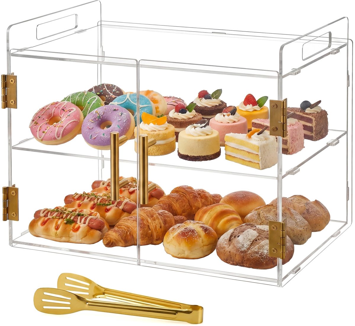 Omgoods - 2-Tier Acryl Vitrine met Automatische Sluitdeur - Elegant voor Brood en Desserts