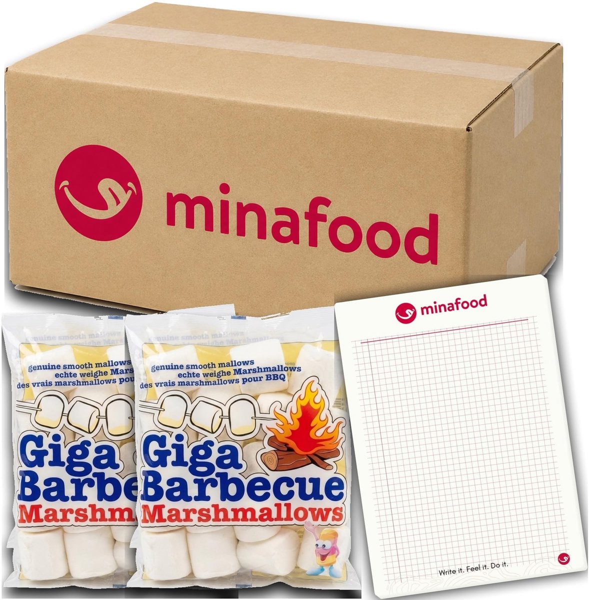 Omgoods - minafood Bundle Giga Barbecue Marshmallows 2er Set + Notitieboek