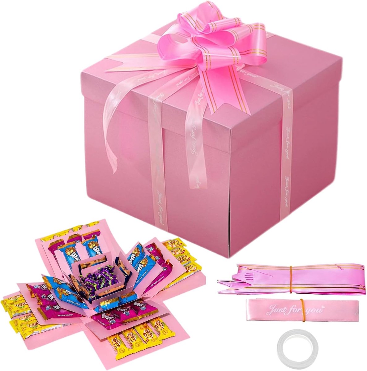 5-laagse explosiebox, creatieve explosiegeschenkdoos van papier, doe-het-zelf explosiebox verjaardag, mysteriedoos voor Valentijnsdag, verjaardag, trouwdag, Kerstmis (roze)