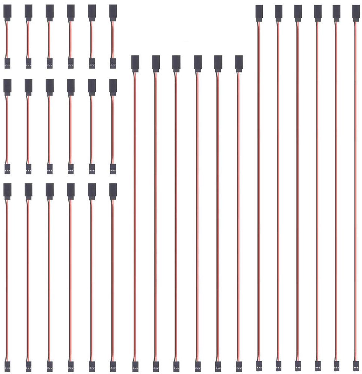 30 STKS 4 "6" 12 "20" 24 "JR Style Servo Verlengkabel, Servokabels, 3Pin Verlengkabel 22AWG 60 Kernen Draad Man-vrouw Futaba JR voor Afstandsbediening Vliegtuigen, 5 Maten, 6 Elk
