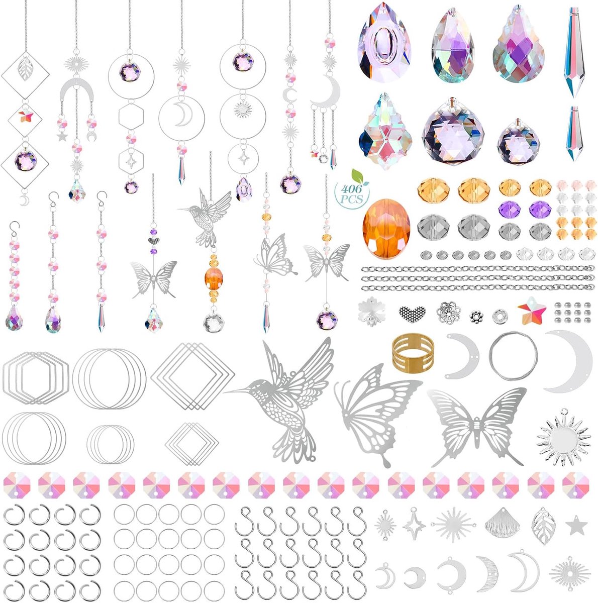 Zonnevangers, zonnevangers om op te hangen, decoratieve kristallen set om op te hangen, doe-het-zelf, voor ramen, tuin, huis, bruiloft, Kerstmis, decoratie