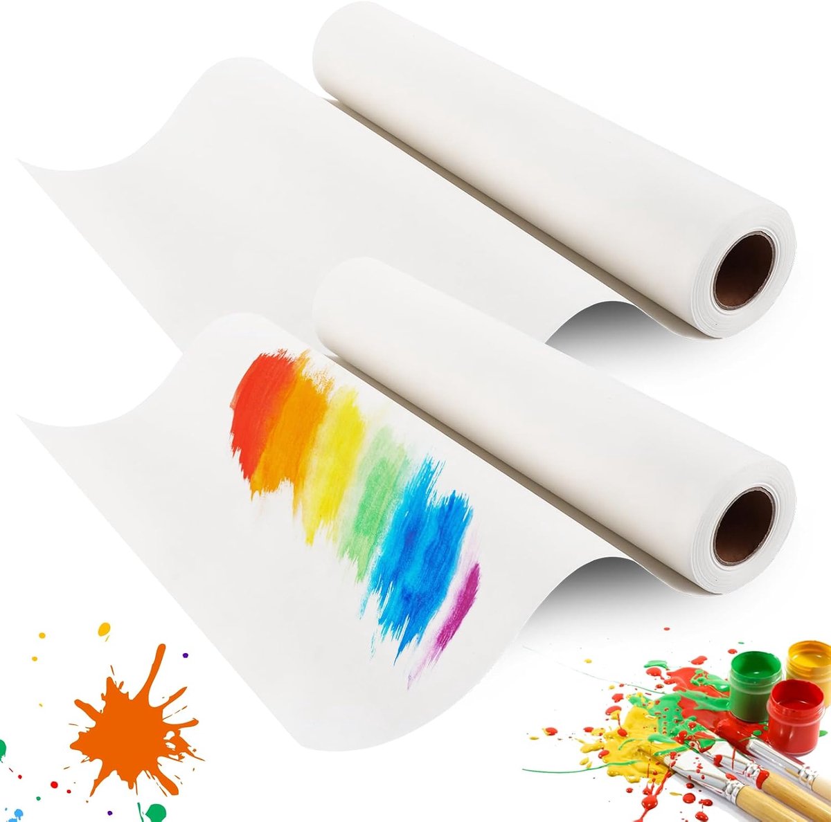 Tekenpapierrol, tekenrol, 38 cm x 30 m, wit papierrol, kinderen, kunstenaars, schetsen, schilderpapier, 70 g/m², gerecycled schilderpapier, voor peuters, kinderen, studenten (2 stuks)