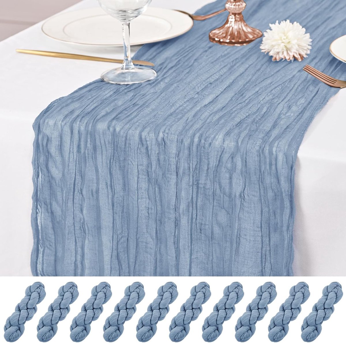 10 Stuks Stoffen Tafelloper, Stof Tafelloper 10Ft Kaasdoek, 21x120 inch Gauze Tafellopers, Rustieke Gauze Tafellopers, Romantische Lange Doorschijnende Stof Kaasdoek Tafellopers voor Bruiloft, Feest