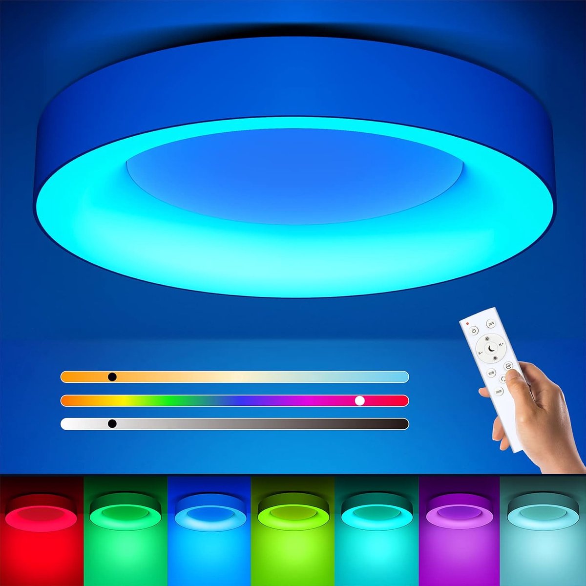 24W LED-plafondlamp RGB dimbaar met afstandsbediening 28cm | Witte plafondlamp 3000K-6500K, kleurrijke lampen voor tienerkamer, woonkamer, slaapkamer, kinderkamer, badkamer, keuken, rond