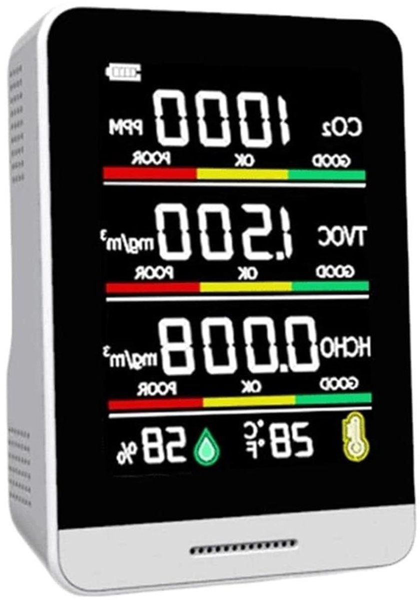 Luchtkwaliteitsdetector - CO2 Meter Luchtkwaliteit - Luchtkwaliteit Meten - 5 In 1 Detector - 3 x 2 x 1 cm