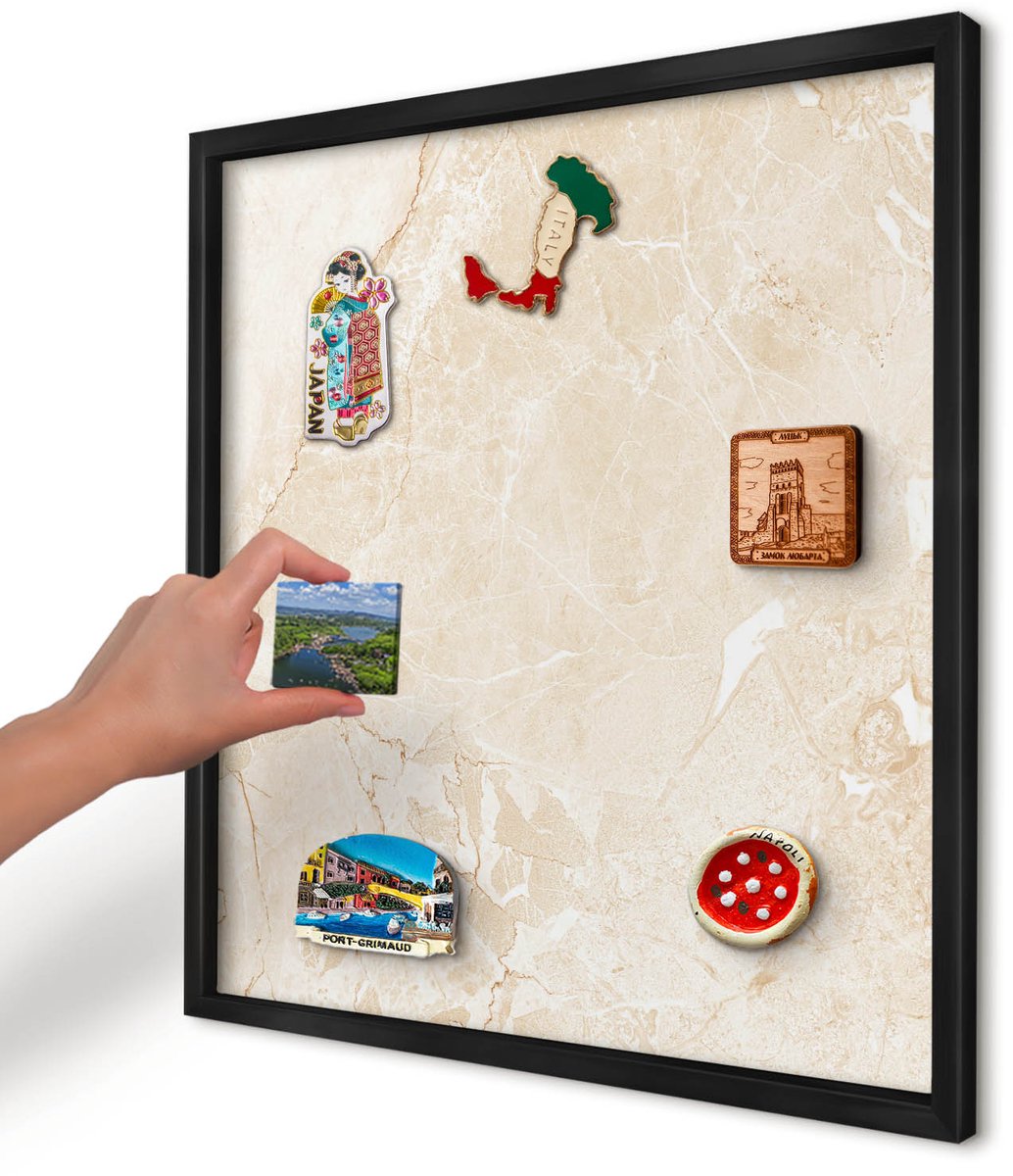 Artprintcave Beige Magneetbord mit Zwart Frame - 50x50 cm - Delicaat Marmer Wandbord Magnetisch - Minimalist Memobord Keuken - Texturen