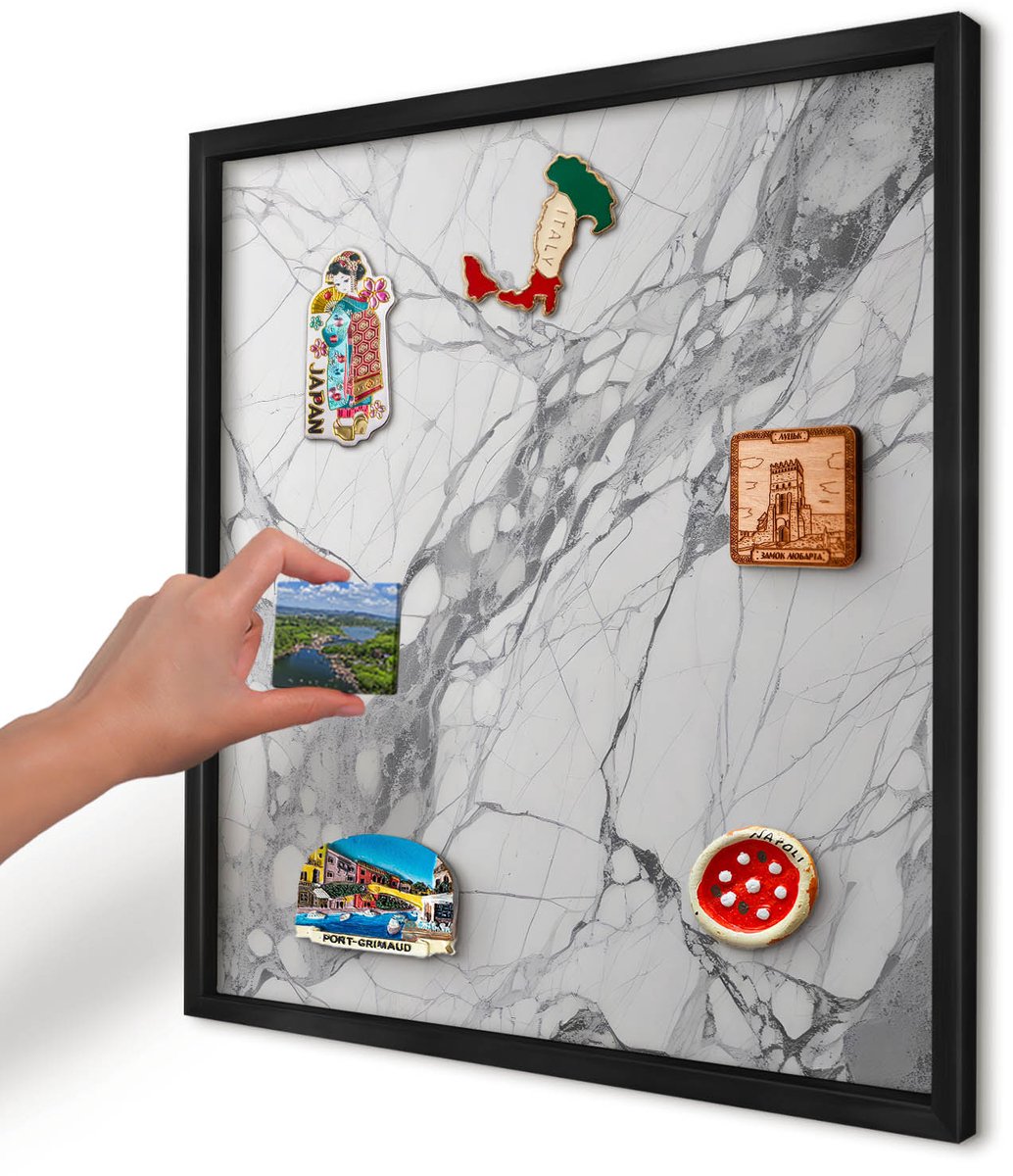 Artprintcave Wit Magneetbord mit Zwart Frame - 50x50 cm - Marmeren Elegantie Magneetbord Voor Foto's - Minimalist Magnetisch Bord Voor Magneten - Texturen