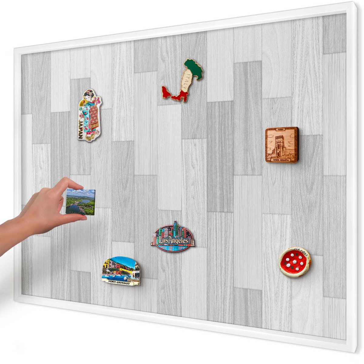 Artprintcave Grijs Magneetbord mit Witte Lijst - 100x70 cm - Houtstructuur Bord Voor Magneten - Minimalist Magnetisch Bord - Texturen