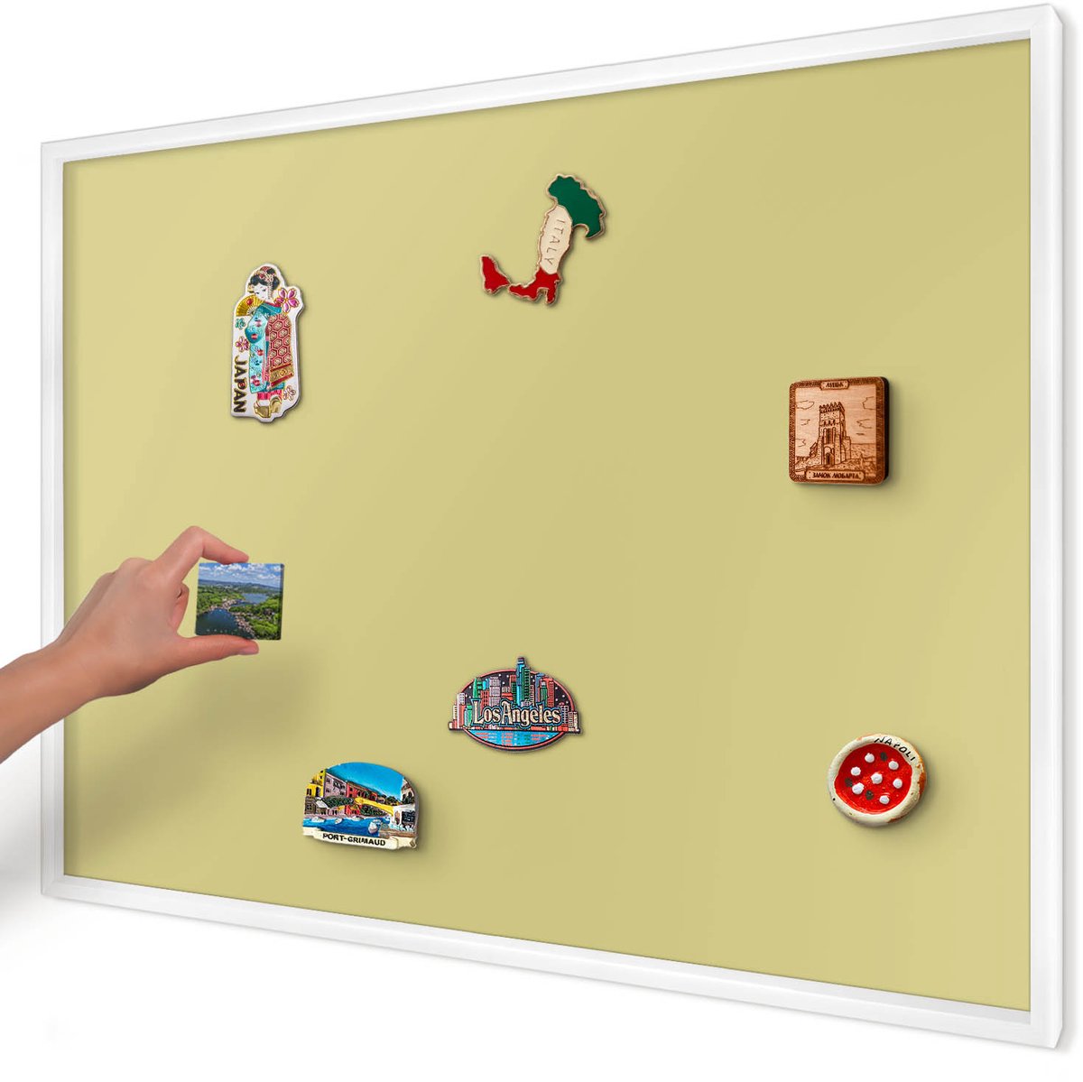 Artprintcave Geel Magneetbord mit Witte Lijst - 100x70 cm - Lichte Mosterd Magnetisch Bord - Minimalist Magneetbord Voor Keuken - Achtergronden En Patronen