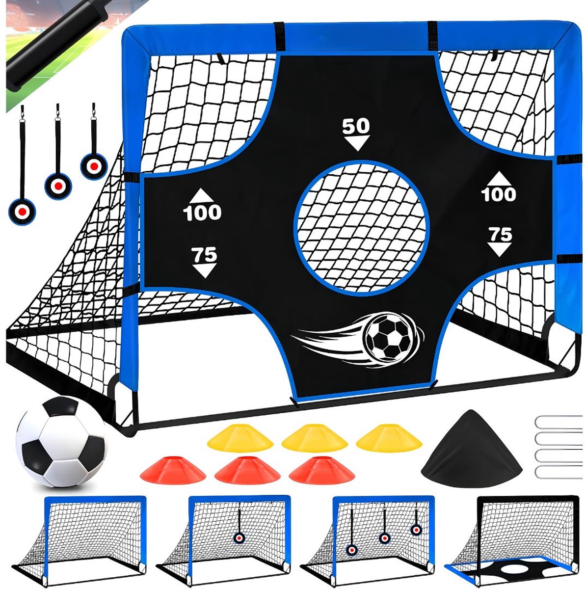 JCP® Voetbaldoel - Voetbaldoel Kinderen - Voetbal Training Doel - Blauw - 90cm x 120cm x 90cm