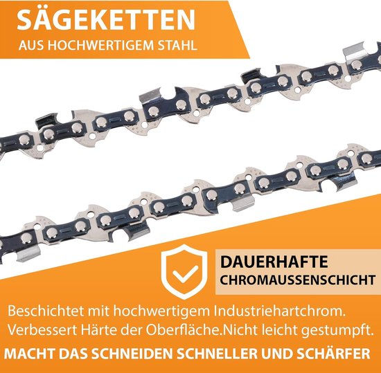 Zaagketting, 4 stuks, 45 cm, 3/8 inch LP-verdeling, 1,3 mm, 62 aandrijfschakels, kettingzaagketting, compatibel met Bosch, B&Q Performance Power, Dolmar, Gardol, Greenworks, Husqvarna, Mac — afbeelding 3