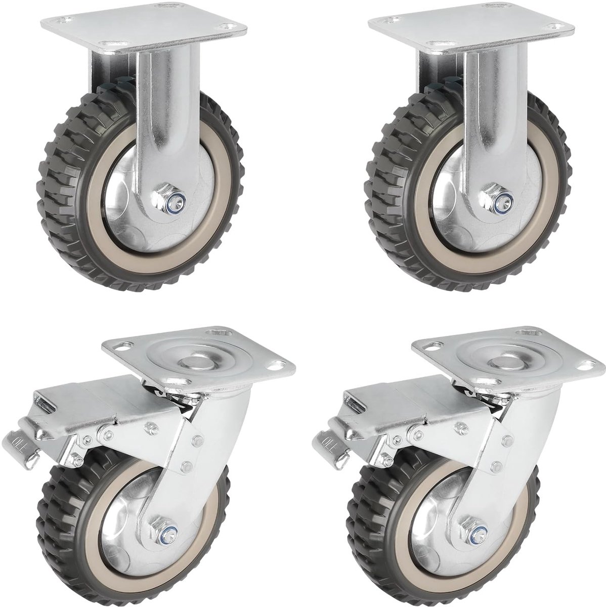 4 stuks 150 mm zware zwenkwielen met rem, 360 graden draaibaar