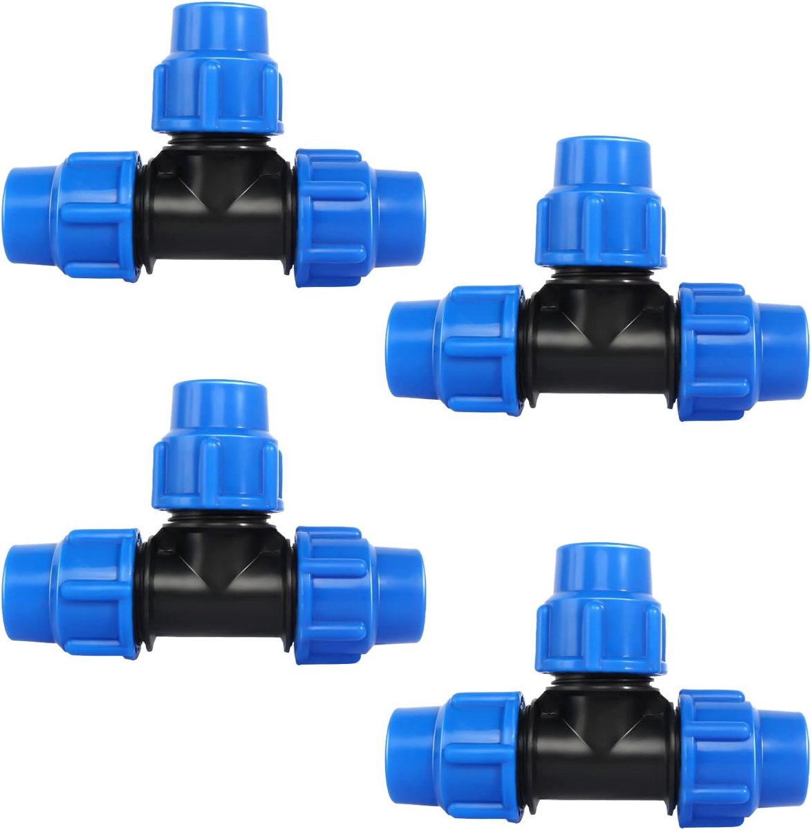 4 stuks T-stuk PE buisfittingen, PP fitting 25 mm koppeling compatibel, PE buisklemverbinders, schroefverbinding buizen, accessoires voor aanvoerbuis, aansluitstukken