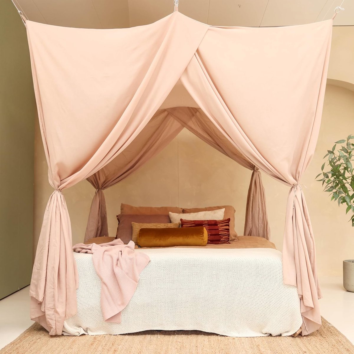 Bedhemel voor Tweepersoons en King Size Bed | Luxe Klamboe | Rechthoekig Hemelbed voor Slaapkamer, Decoratief Muskietennet, 4 Openingen