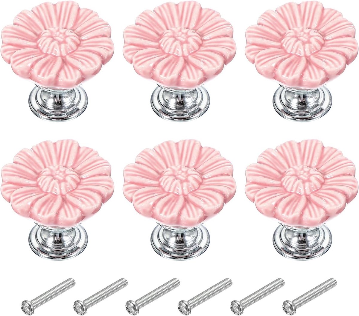 Vintage bloemknoppen 1-5/16 inch, 6 stuks keramische ronde