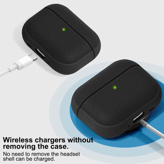Hoesje Compatibel Met Airpods Pro 3 (2025), Tpu Schokbestendig Beschermhoesje Met Lederlook En Sleutelhangertje Voor Airpods Pro 3e, Led-Indicator, Ondersteunt Draadloos Opladen - Zwart van hoesje — afbeelding 3