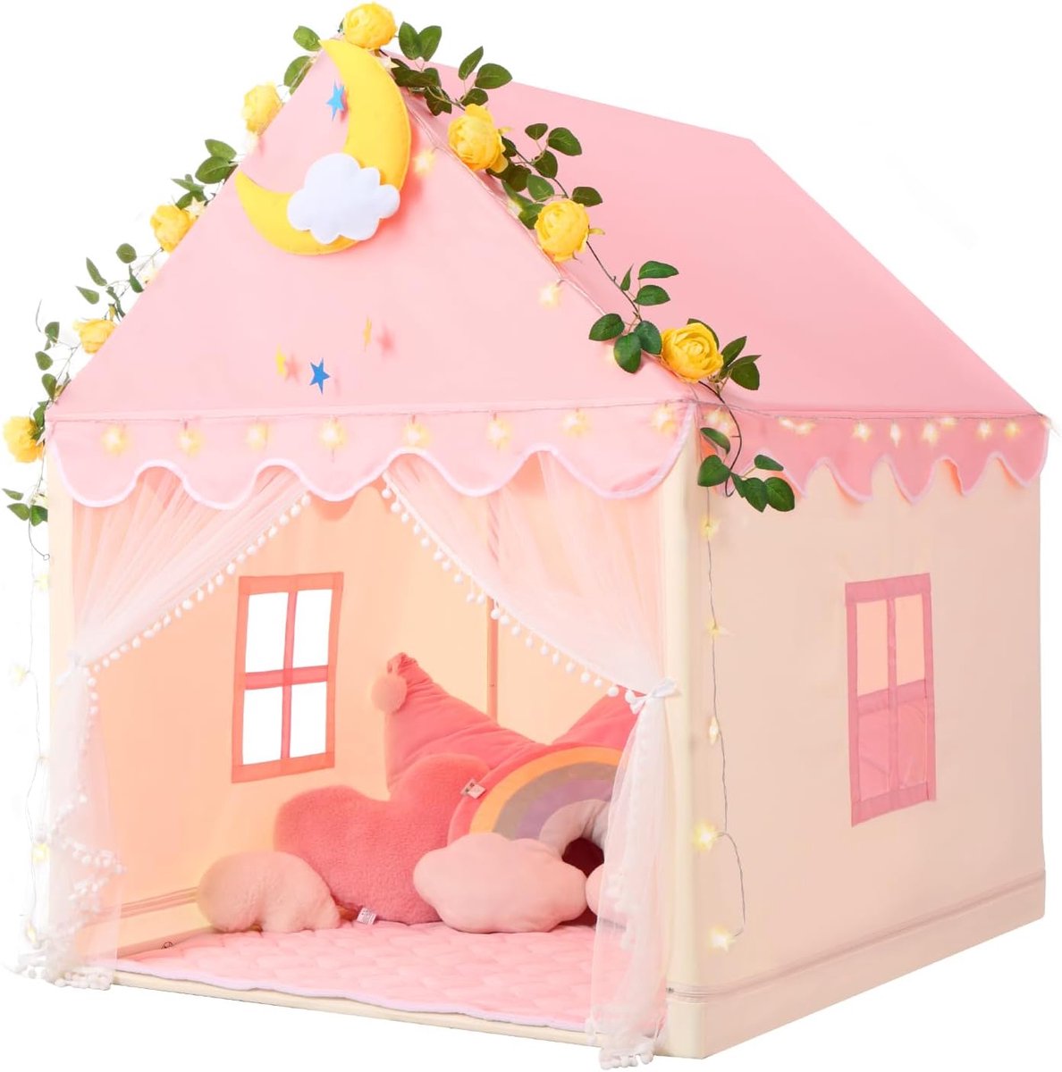 Kindertent Met Gevoerde Mat: Speeltent Voor Binnen En Buiten, Ruime Tipi Tent Voor Meisjes En Jongens, Kinderspeelhuis Met Ramen, Voor Peuters Vanaf 3 Jaar Kinder Speelhuis Indoor