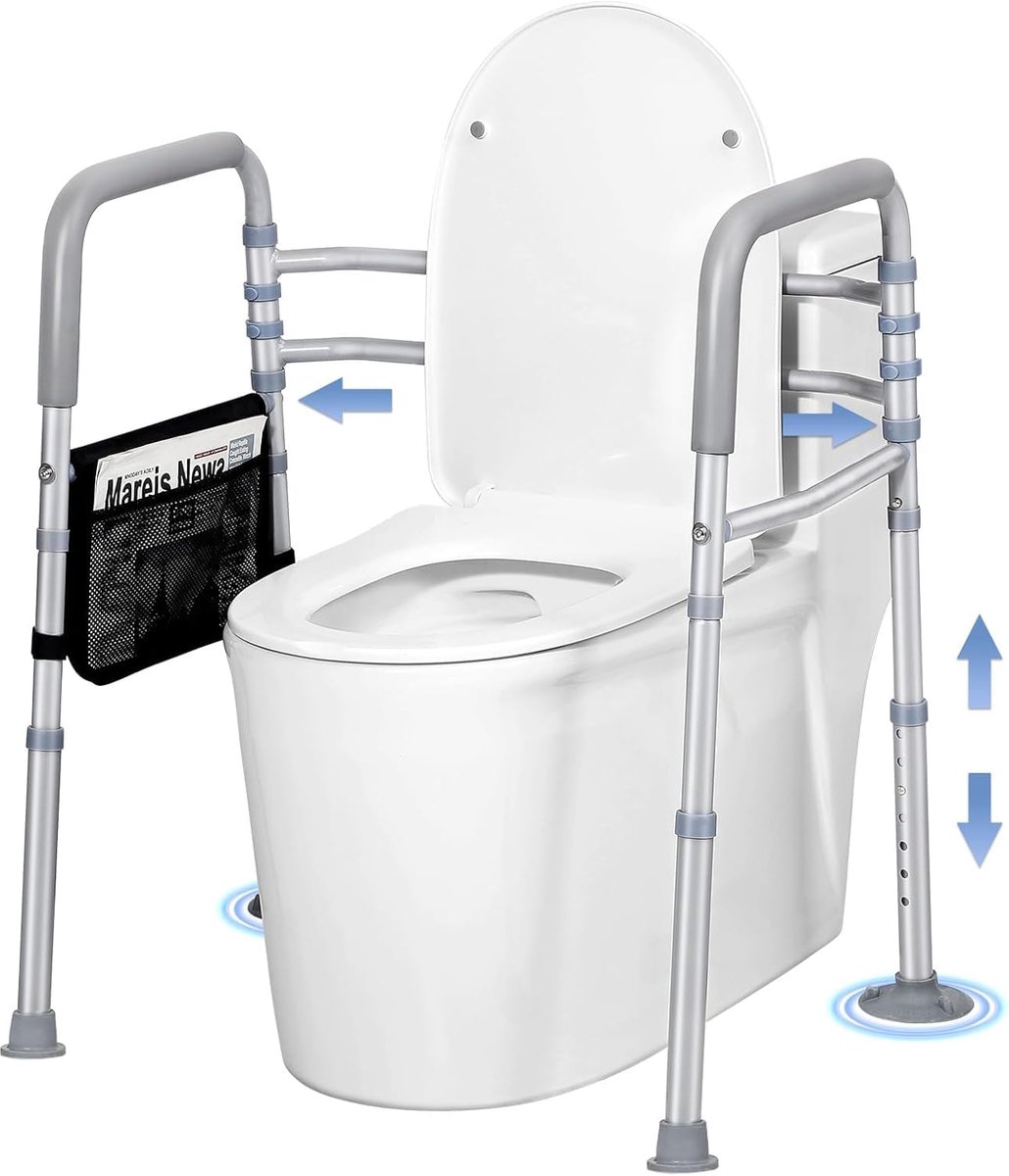 Toiletveiligheidsbeugel, verstelbare toiletverhoger | Met opbergtas, toiletveiligheidsframe met handgrepen, geschikt voor de meeste toiletten, belastbaar tot 181 kg, voor ouderen