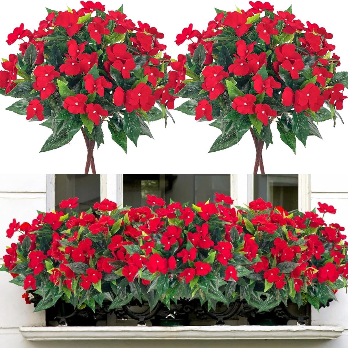 2 Stuks Kunstmatige Impatiens Buitenbloemen Rood (40 cm)