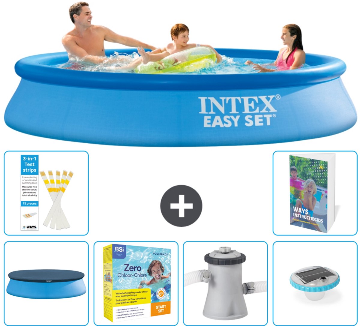 Intex Rond Opblaasbaar Easy Set Zwembad - 305 x 61 cm - Blauw - Inclusief Afdekzeil - Onderhoudspakket - Zwembadfilterpomp - Verlichting - 7-delig