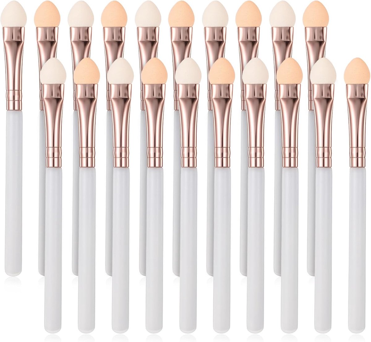 Thijox - 20Pcs Oogschaduw Applicators - Herbruikbare Spons Applicators voor Make-up - Ronde Foam Oogschaduw Borstels - Houten Handvat - 12,5 cm - Wit