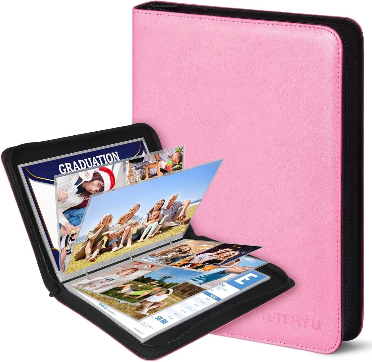SnelShoppen - A4 Foto Album PU Leer Portfolio met Verwisselbare Fotohoezen – 30 Pagina's (Drie Compartmenten, Dubbelzijdig Gebruik) – Waterdichte Rits