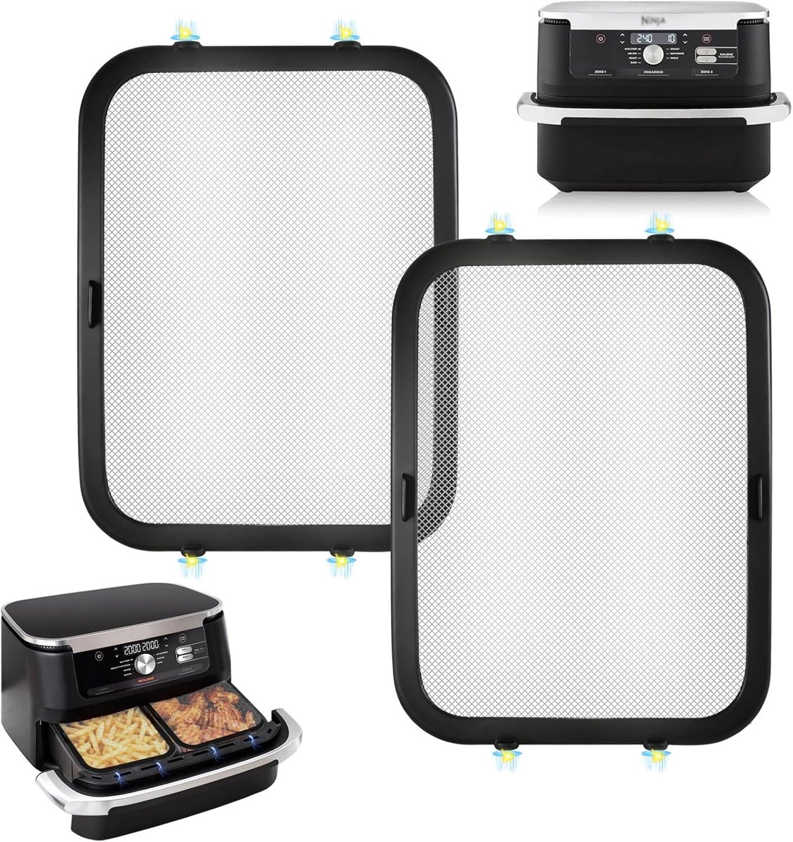 SnelShoppen - 2 Stuks RVS Spatbescherming Airfryer Accessoires voor Ninja Foodi FlexDrawer Dual Zone AF500EU - Herbruikbare Spatbeschermingsrooster -