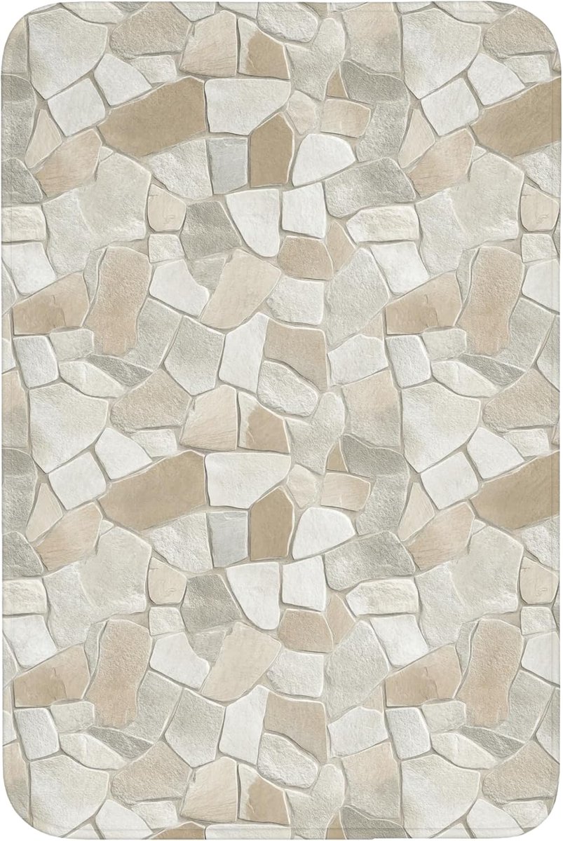 SnelShoppen - Badmat Rechthoekig 60x90cm Antislip Badkamer Badmat Douchemat Geheugenfoam Wasbare Badkamer Toiletmat Wasbare Mozaïek - Steentjes - Beig