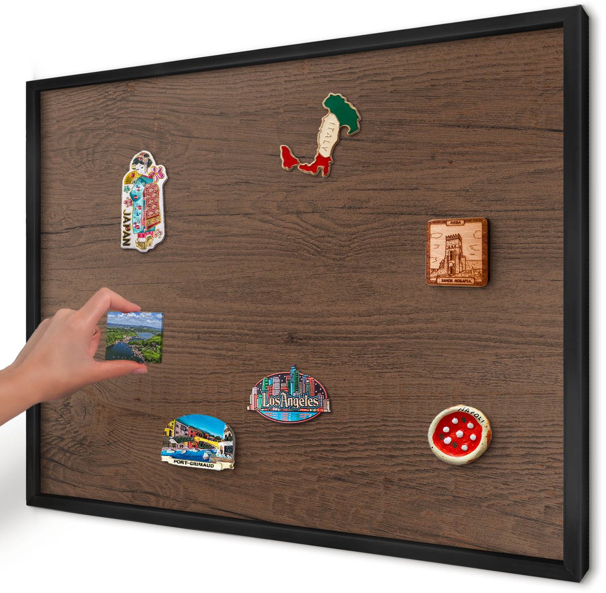 Artprintcave Bruin Magneetbord mit Zwart Frame - 70x50 cm - Houtstructuur Magneet Bord mit Frame - Rustiek Magneetbord Voor Foto's - Texturen
