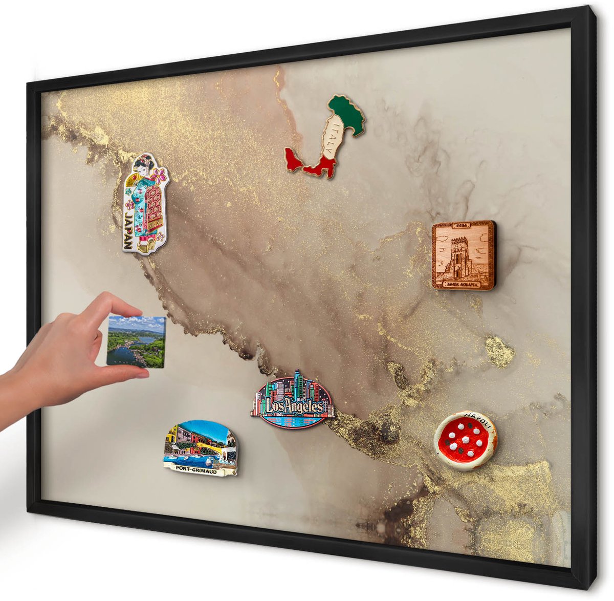 Artprintcave Beige Magneetbord mit Zwart Frame - 70x50 cm - Elegante Glans Magnetisch Bord - Abstract Magneetbord Voor Keuken - Abstractie