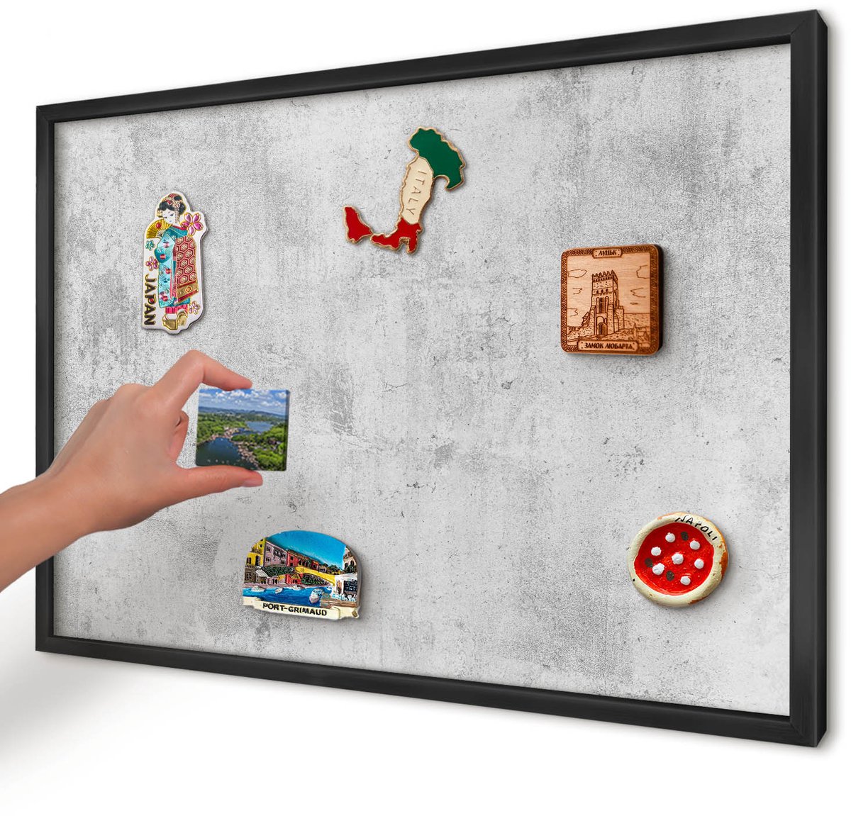 Artprintcave Grijs Magneetbord mit Zwart Frame - 60x40 cm - Ruw Beton Magneetbord Voor Foto's - Industrieel/Loft Memobord Keuken - Texturen