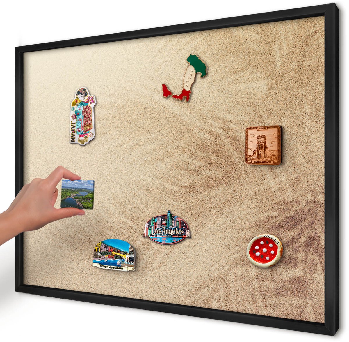 Artprintcave Beige Magneetbord mit Zwart Frame - 70x50 cm - Zandbladeren Magneetbord Voor Keuken - Minimalist Memobord Keuken - Natuur