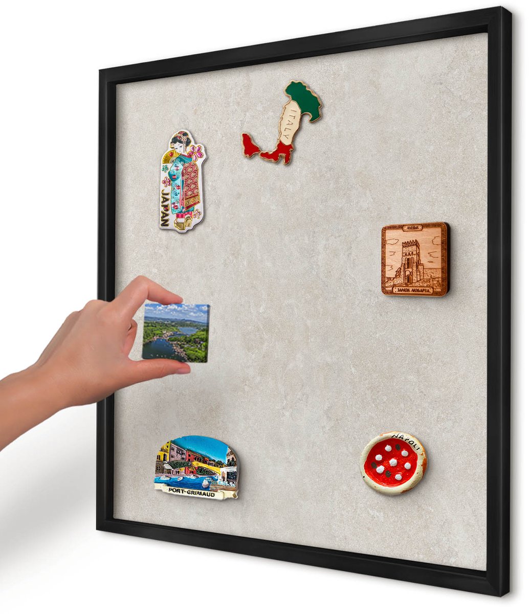 Artprintcave Beige Magneetbord mit Zwart Frame - 50x50 cm - Natuurlijke Elegantie Magneetbord Voor Keuken - Modern Memobord Keuken - Texturen