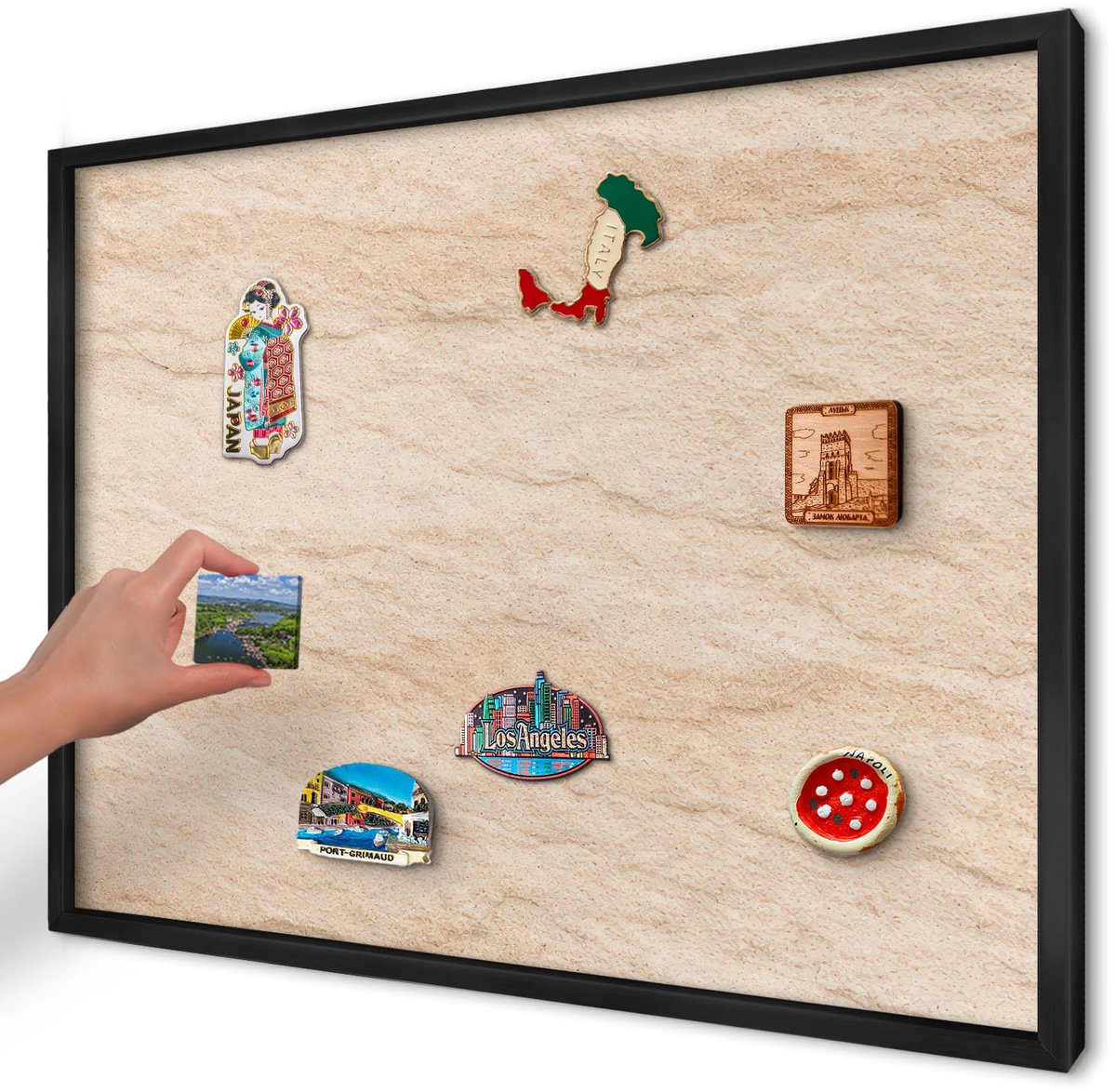 Artprintcave Beige Magneetbord mit Zwart Frame - 70x50 cm - Natuurlijke Elegantie Wandbord Magnetisch - Minimalist Memobord Keuken - Achtergronden En Patronen