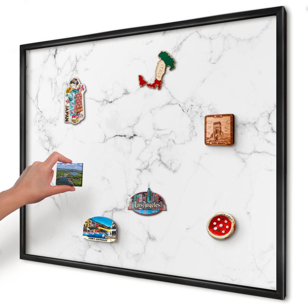 Artprintcave Wit Magneetbord mit Zwart Frame - 80x60 cm - Marmerpatroon Magneetbord Voor Keuken - Minimalist Memobord Keuken - Texturen