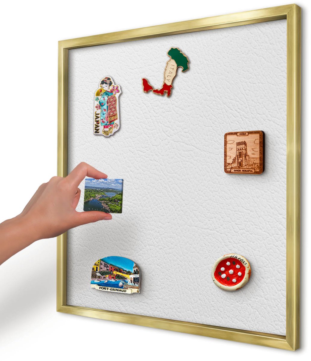 Artprintcave Wit Magneetbord mit Gouden Frame - 50x50 cm - Witte Textuur Magnetisch Bord - Minimalist Magneetbord Voor Foto's - Texturen