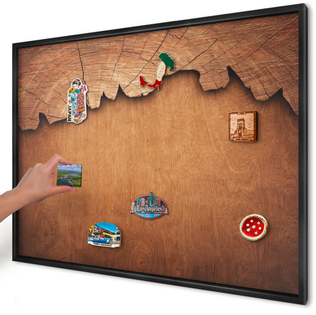 Artprintcave Bruin Magneetbord mit Zwart Frame - 100x70 cm - Houtstructuur Magneetbord Voor Keuken - Rustiek Memobord Keuken - Texturen