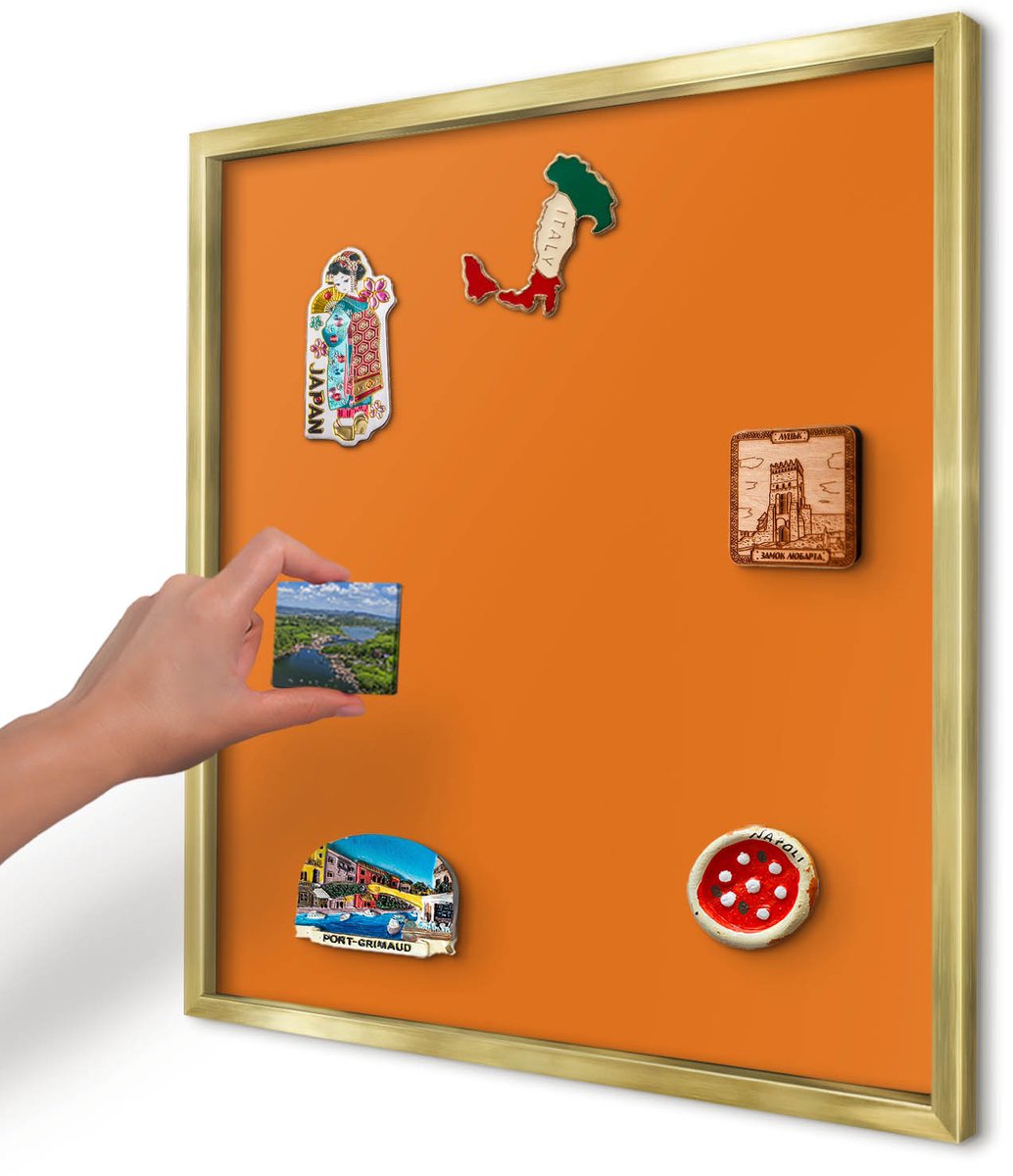 Artprintcave Oranje Magneetbord mit Gouden Frame - 50x50 cm - Sterk Oranje Notitiebord - Minimalist Magneet Bord mit Frame - Achtergronden En Patronen