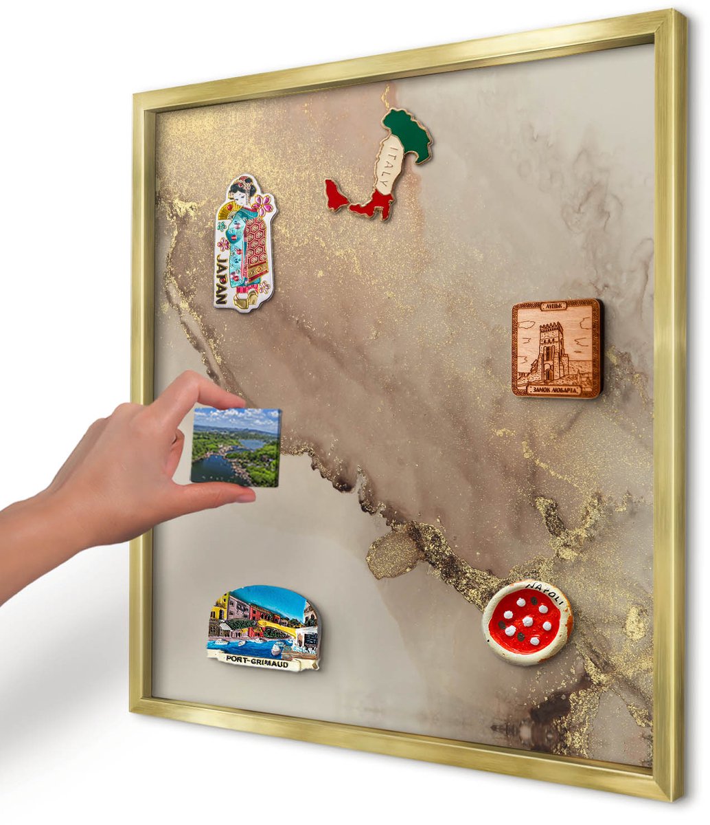 Artprintcave Beige Magneetbord mit Gouden Frame - 50x50 cm - Elegante Glans Magneetbord Voor Foto's - Abstract Magneet Bord mit Frame - Abstractie