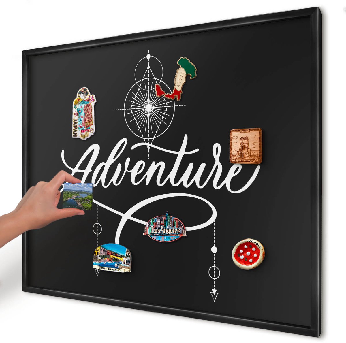 Artprintcave Zwart Magneetbord mit Zwart Frame - 80x60 cm - Reisinspiratie Magneetbord Voor Foto's - Minimalist Magneet Bord mit Frame - Teksten