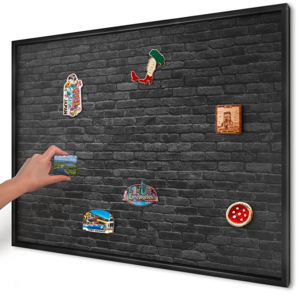 Artprintcave Zwart Magneetbord mit Zwart Frame - 100x70 cm - Bakstenen Muur Notitiebord - Industrieel/Loft Memobord Keuken - Texturen