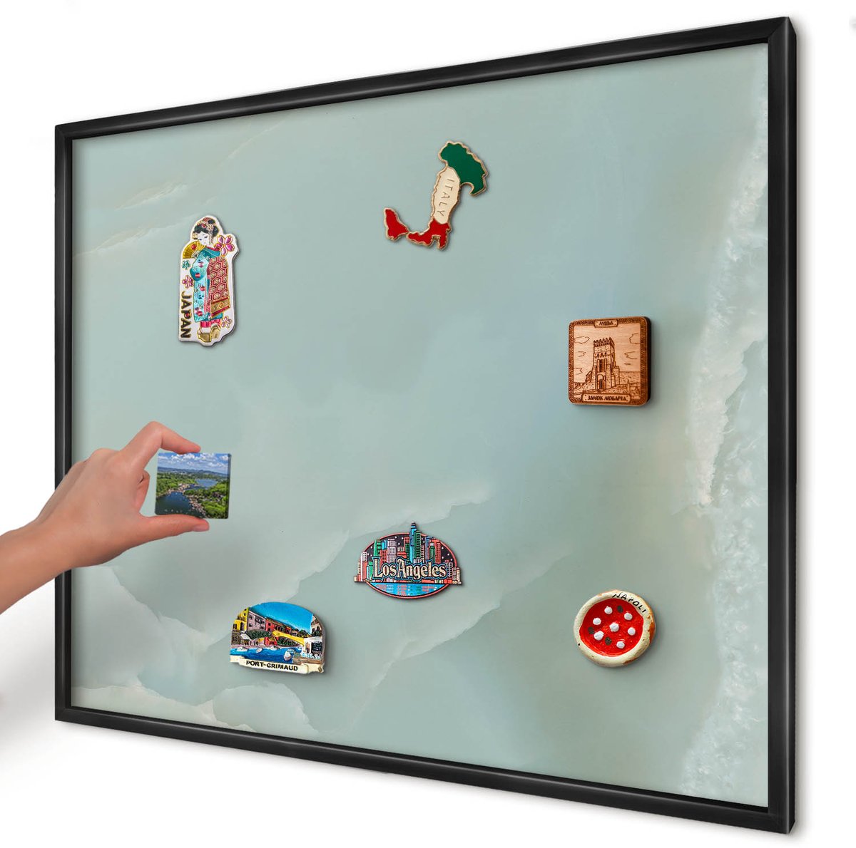 Artprintcave Turkoois Magneetbord mit Zwart Frame - 80x60 cm - Vreedzame Harmonie Magneetbord Voor Foto's - Minimalist Bord Voor Magneten - Achtergronden En Patronen