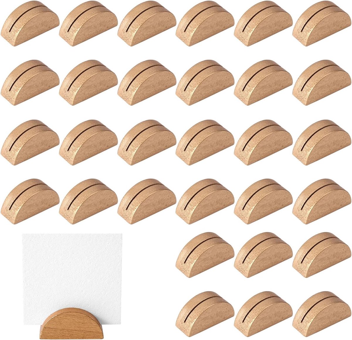 30 Stuks Houten Tafelnummer Standaards, Halfronde Plaatskaarthouder voor Naamkaartjes Fotomenu Herbruikbare Tafelbordhouders voor Bruiloften Banketten Restaurants Verjaardagsfeestjes (Goud)