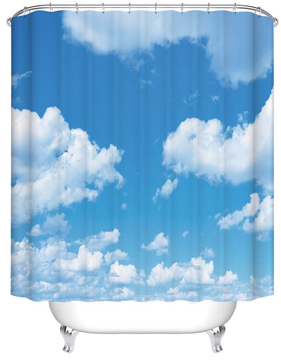 Omgoods - Douchegordijn met Blauw Lucht en Witte Wolken Print