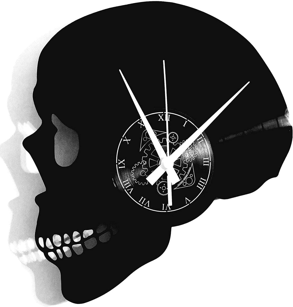 Omgoods - Wandklok Vinyl Punk Metal Skull Morte - Vintage Handmade Decoratie