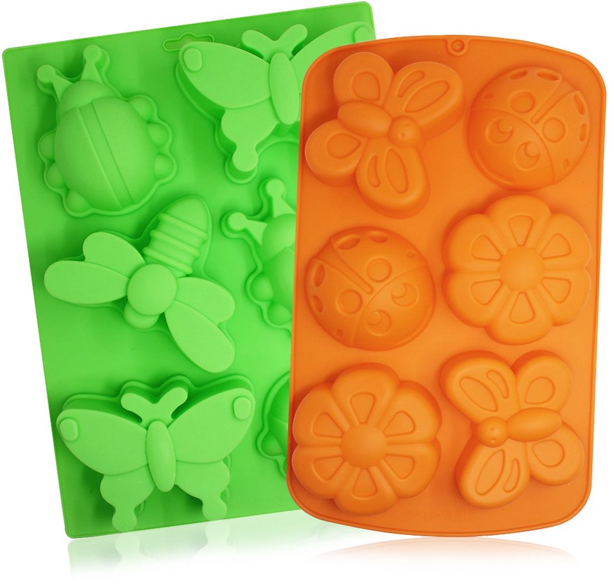 Omgoods - Insectenvorm Siliconen Dienbladen - 3D Bakvormen voor Muffins en Koekjes - Oranje en Groen - Handgemaakt Zeep Maken - Ideaal voor Baklief...
