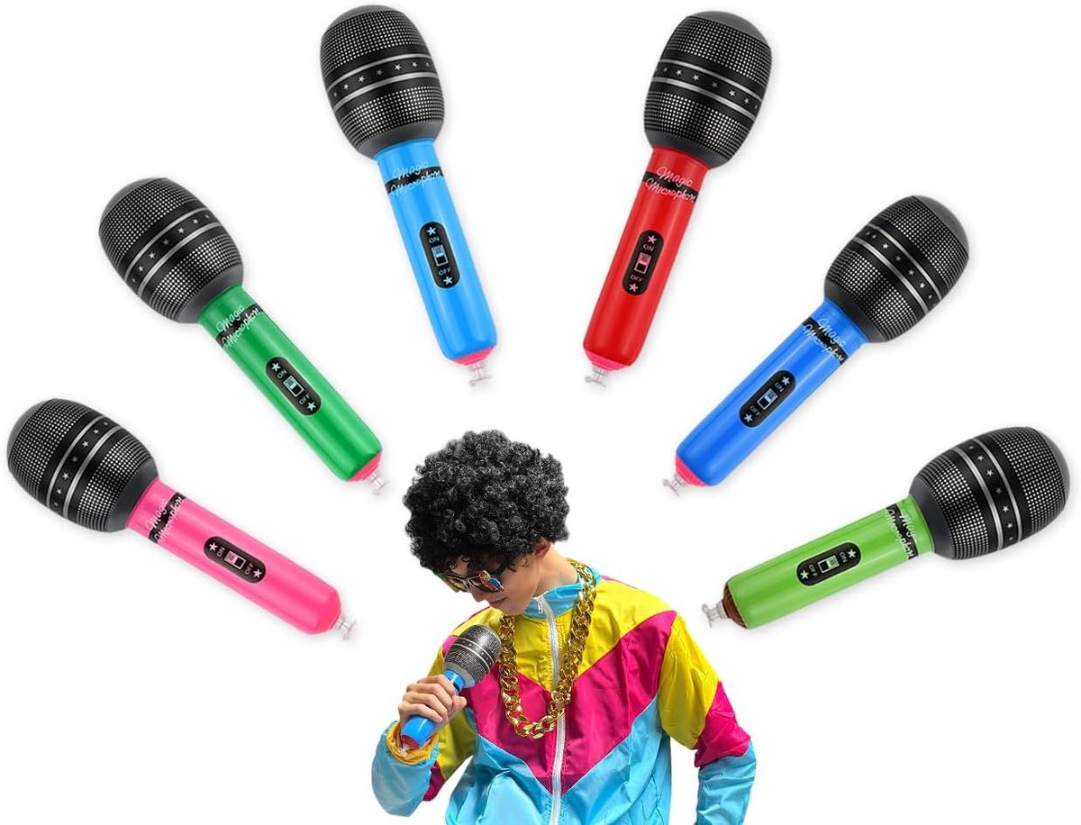 SnelShoppen - Opblaasbare Microfoons 6 Stuks 10-Inch Karaoke Feest Decoratie 80s 90s Party Favorieten Kinderen Volwassenen Kleurrijk