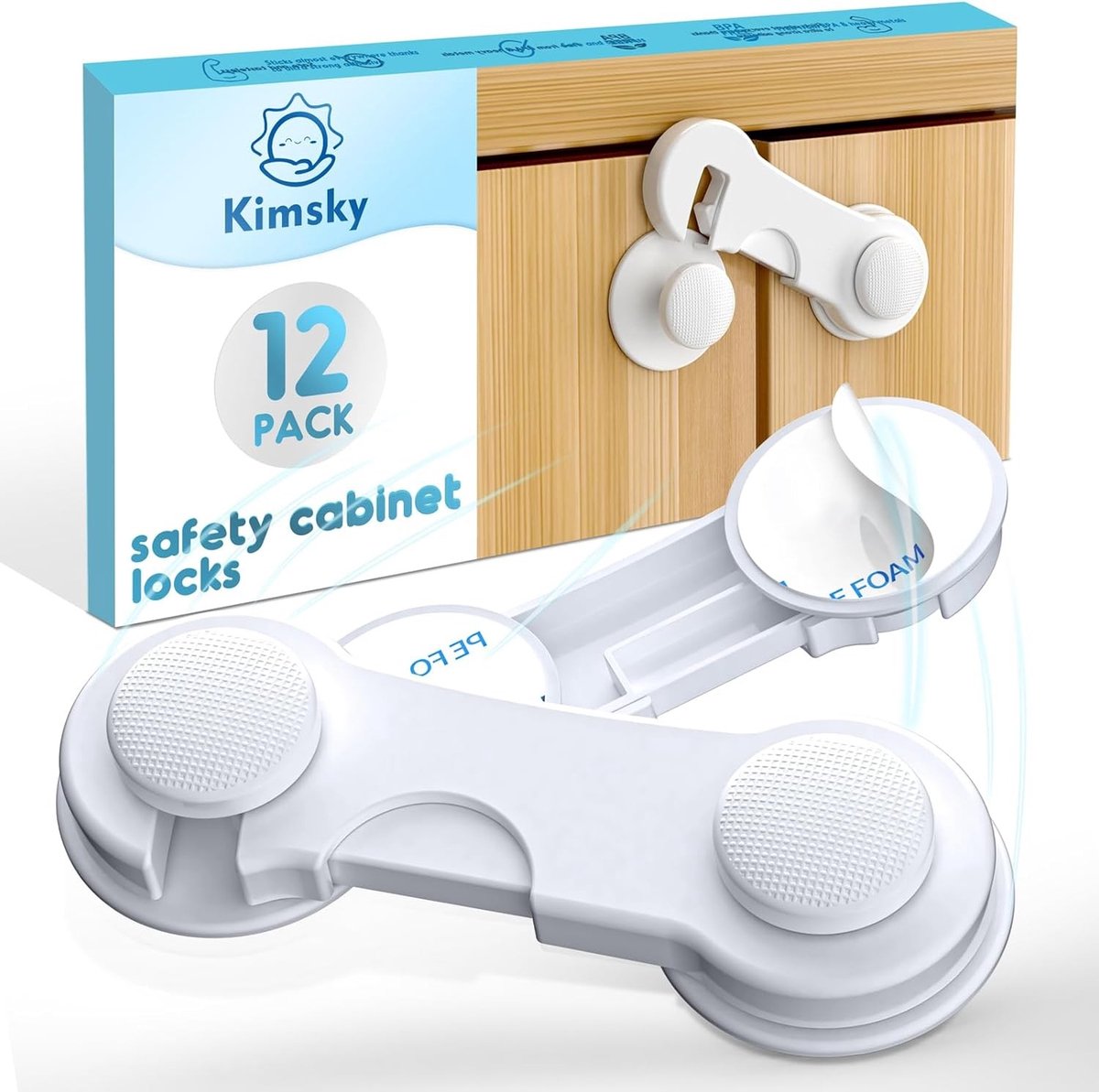 12-delige Kindveiligheidsset voor Keukenkasten en Lades - Veiligheid voor Kinderen zonder Boren, Wit, ABS Materialen
